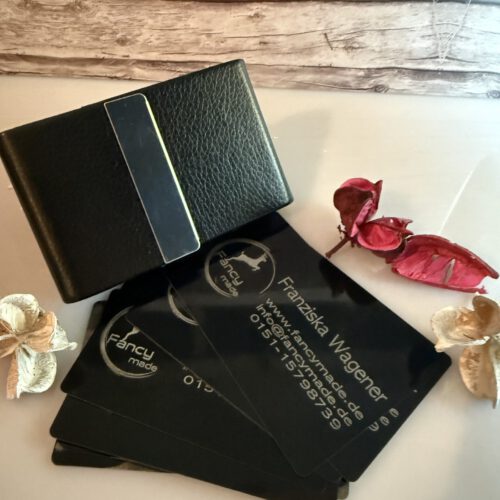 edles Etui und Visitenkarten (10St) aus Aluminium mit individueller Wunschgravur
