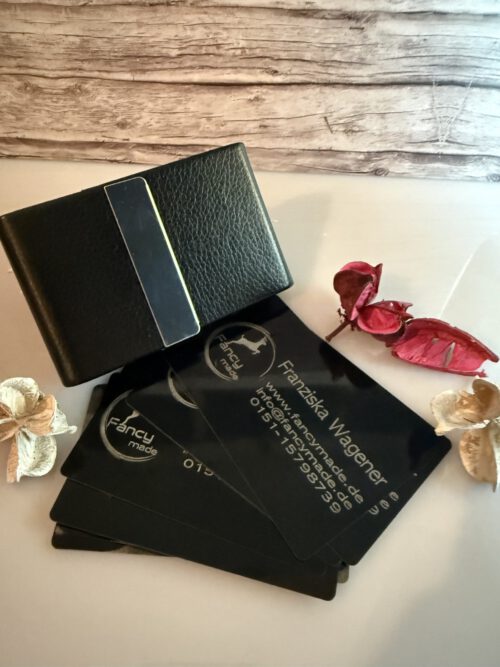 edles Etui und Visitenkarten (10St) aus Aluminium mit individueller Wunschgravur